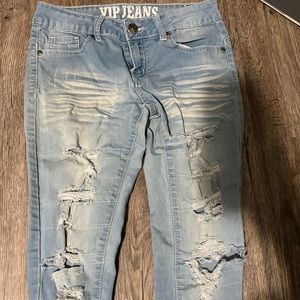 Light blue high waisted ripped jeans